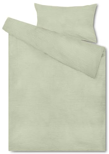 Hook Kinderbettwäsche Set 100x135 cm aus 100% Musselin Baumwolle – Atmungsaktiv & Weich, Handgefertigt | Baby Bettwäsche mit Kissenbezug 40x60 cm (Khaki, 135 x 100cm)