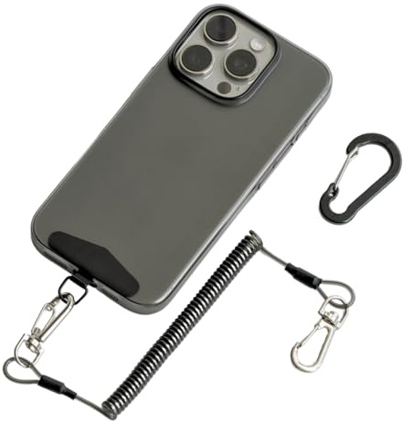 muuee Phone Lanyard with Metal Tether Tab, Stretchy Anti Theft Phone Wrist Strap, Anti-Drop Outdoor Hiking Skiing Cycling Climbing, Compatible for iPhone and Most Smartphones (Black)