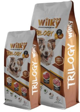 Wilky Dog Trilogy, Crocchette per Cani con Manzo, Pollo, Maiale e Cereali, 15 kg, Polpa di Barbabietola, con Estratto di Yucca schydigera, Estratto di Castagna, Alga Spirulina