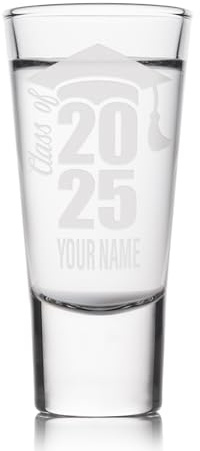 Sticky Art UK Personalised Graduation Shot Glass | “Class of [Year]” Name & Grad Cap | Custom Gift for Graduates | Congratulations Gift for Him or Her