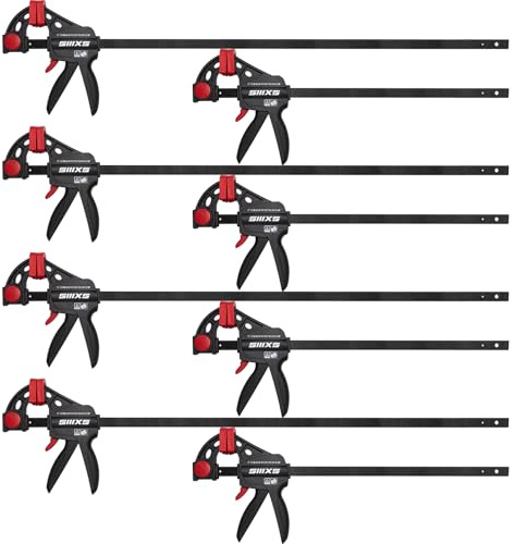 SIIIXS Lot de 8 serre-joints à une main Force de serrage 80 kg Envergure 152mm 4 classiques et 304mm 4 classiques serre-joints pour une fixation précise et le travail du bois avec certificat GS