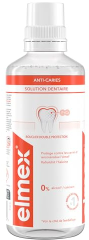 ELMEX - Bain de bouche ANTI-CARIES - Bouclier Double Protection & Reminéralise l'émail - Formule sans alcool