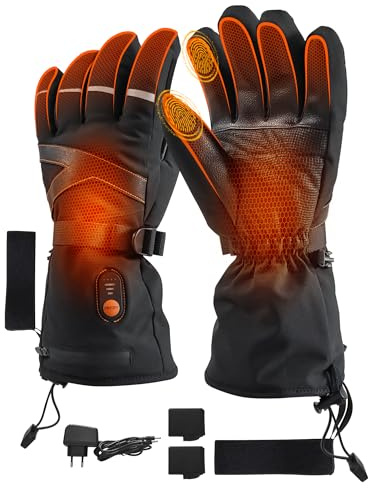 Beheizte Handschuhe für Herren und Damen,7,4V3000mAh Wiederaufladbare Batterien Winterhandschuhe,Wasserdicht Warme Touchscreen Winddicht Fahrradhandschuhe fürs Skifahren Wandern Radfahren Arthritis XL