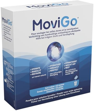 MoviGo Sans Arôme 10 sachets - poudre à diluer - soulage efficacement les selles dures, le transit irrégulier et la constipation – Macrogol - Laxatif osmotique doux pour Adultes et Enfants dès 2 ans.
