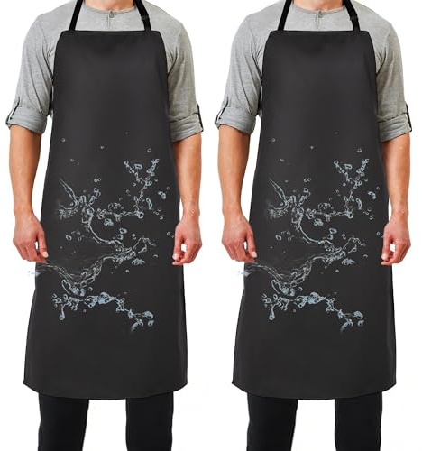 MIKI WELL Waterproof Apron - Black Heavy Duty 41.3 Inch Rubber Vinyl Chemical Resistant Work Apron, Adjustable Bib Aprons for Men Butcher BBQ Kitchen Cooking