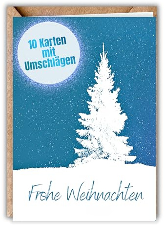 HIDEBLOOM Juego de tarjetas de Navidad con sobre, 10 unidades, DIN A6 (10,5 cm x 14,8 cm), juego de tarjetas plegables con sobres de árbol de Navidad, color azul