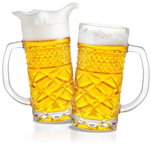 Tequibar Beer Mug Set of 2, 16oz Beer Glasses with Handle, Large Heavy Beer Stein Glass, Freezer Beer Mugs for Dad Husband or Friend