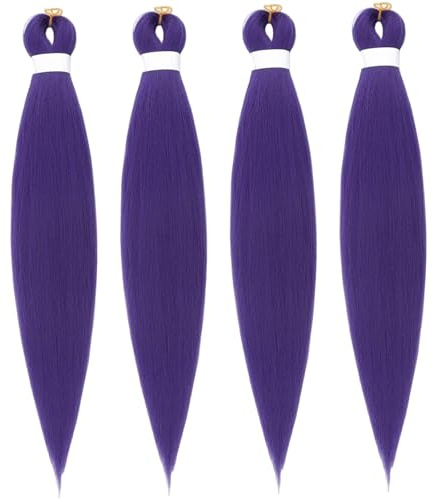 4pcs Extensions per capelli viola per trecce da 26 pollici prete per la lavanda sintetica di capelli intrecciati, viola scuro - estensioni per trecce