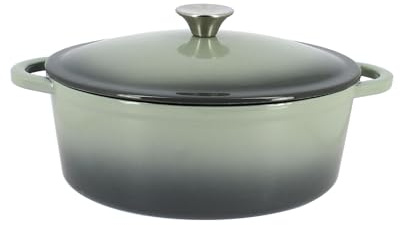 MENASTYL - Cocotte en fonte émaillée Volcano 28 cm ovale 4 L - Couvercle à picots pour cuisson mijotée - Bouton inox résistant - Tous feux dont induction - Fonte robuste et durable - 6020080