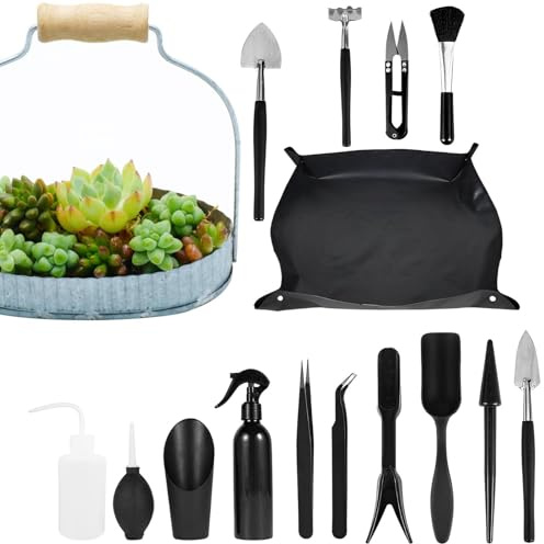 Kit de Herramientas para Suculentas – Set de 16PCS de Jardinería Mini | Herramientas de Plantación para Plantas de Interior, Cuidado de Bonsái, Mantenimiento del Suelo y Replantado | Accesorios