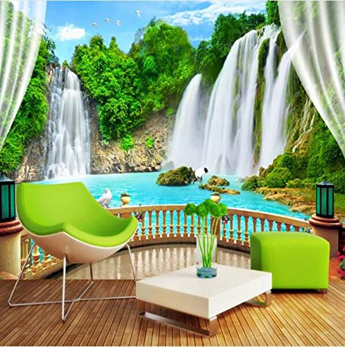 Fotomurales Cascada del bosque Pared 3D Papel Tapiz pintado tejido no tejido Decoración de Pared decorativos Murales moderna de Diseno Fotográfico 300cm×210cm (ancho x alto)