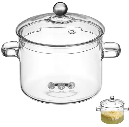 DONFAMDS Olla de Vidrio para Cocinar Fideos y Sopa 1900Ml Tapa y Doble Asa Olla de Cocina Doméstica de Vidrio Resistente al Calor para Estofado y Utensilios de Cocina