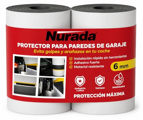 Protector Pared Garaje y Columna Parking – 2 Rollos de Espuma Autoadhesivos de 2m x 20cm x 6,5mm, Acolchado Antigolpes para Puertas de Coche, Corte a Medida, Alta Absorción- Negro