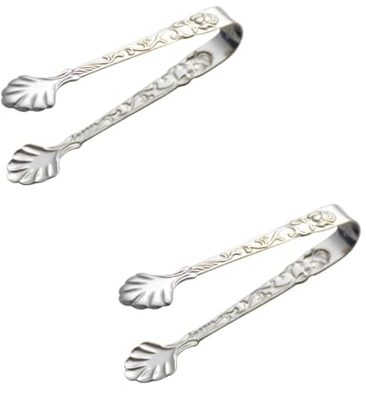 2Pcs Stainless Steel Sugar Tongs, Silver Mini Serving Tongs, Vintage Rose Relief Handle Ice Cube Clips Sugar Tongs, 3.54In 304 Stainless Steel Mini Sugar Cube Ice Tongs for Tea and Coffee Party (2)