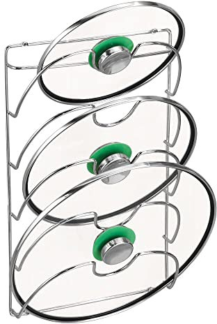 mDesign vertikaler Topfdeckelhalter - praktische Küchenutensilien für Topf- und Pfannendeckel - handliches Küchenzubehör - verchromtes Metall