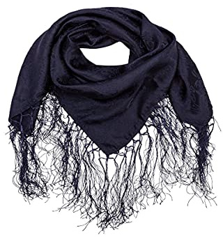 Striessnig Damen Trachten-Dreiecktuch Seide mit Fransen marine, 007 marine, unisize