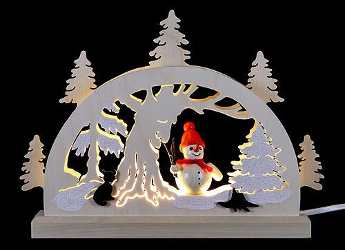 Michael Müller Schwibbogen Schneemann im Wald - 23x15x4,5 cm
