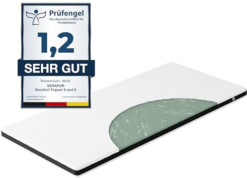 verapur Komfortschaum Topper Fresh KTF800 I 180 x 200 cm I Härtegrad H2 I Matratzen Topper I anpassbar ohne Memoryeffekt I waschbarer Bezug