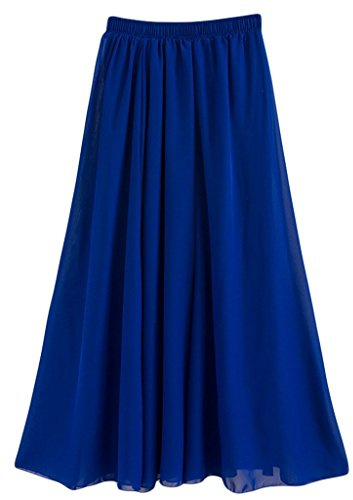 Donna Pieghettato Retro Maxi Gonna Lunga Elastica Solida Colore Gonna