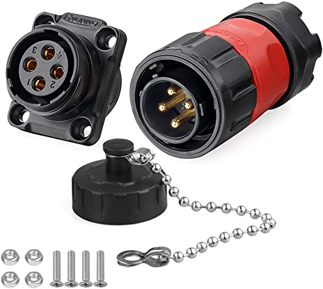 CNLinko Bayonet Connection Stable Soldering Gold Plated 4 Pin Waterproof Connector, Male Cable Plug Female Panel Mount Flange Socket Multiple Power Signal Connector (4pin)