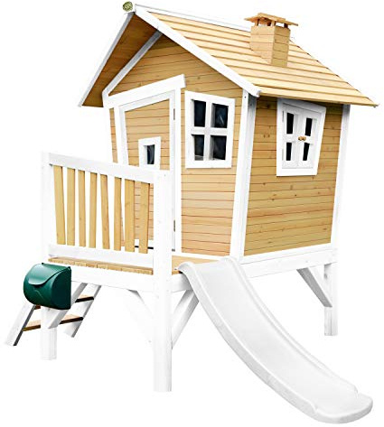 Axi Robin Maison Enfant avec Toboggan Blanc | Aire De Jeux pour L'Extérieur en Marron & Blanc | Maisonnette/Cabane De Jeu en Bois Fsc