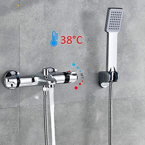 Huin Chrom Thermostat-Duscharmaturen Wand-Badewanne Doppelgriffe Thermostat-Duschmischer Wasserhahn Bad-Duschset-Vollständiger Satz