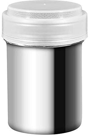 Omenluck 2 piezas coctelera en polvo de acero inoxidable con 16 moldes de impresión plantillas de sal pimienta café cacao en polvo lata con agujero