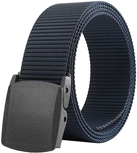 LionVII Plastic Belts for Mens Canvas Web Belt Plastic Buckle for Work Travel (Navy Blue)