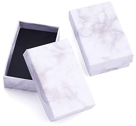 Craftdady Lot de 24 boîtes à bijoux rectangulaires en carton marbré blanc avec éponge noire pour bagues, colliers, boucles d'oreilles et bracelets, 8,1 x 5,1 x 2,7 cm