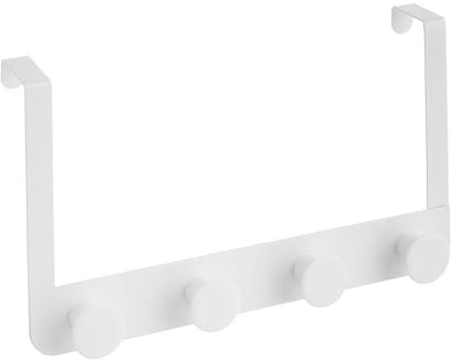 LOLAhome - Percha de Puerta con 4 colgadores Blanca de Metal y ABS de 35x20 cm. Se Ancla fácilmente sin taladrar para organizar Toallas o Ropa en el baño Dormitorio o Entrada con Comodidad