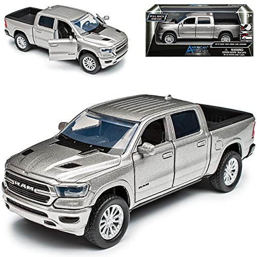 Motormax Dodge Ram 1500 Pick-Up Doppelkabine Silber 5. Generation Ab 2019 mit Rückzugsmotor ca 1/43 1/36-1/46 Modell Auto