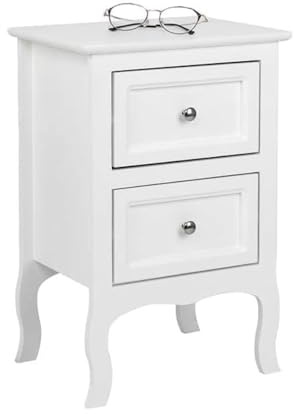 Alightup Nachttisch Nachttische Skandinavisch HolzWeiß 40x30x60cm | Beistelltisch mit 2 Schubladen Weiss Nachtschrank Aufbewahrungsmöbel Kommode Schlafzimmer