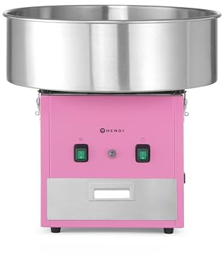 HENDI Zuckerwattemaschine, mit Zuckerspender, Schublade, herausnehmbare Schale, Überhitzungssicherung, Cotton Candy Machine, Zuckerwatte Maschine, 230V/1130W, 520x520x(H)503mm, Edelstahl, Rosa