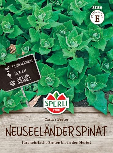 Sperli Neuseeländer Spinatsamen Carla's Bester 83136, Gemüsesaat | Für mehrfache Ernten bis in den Herbst, Inhalt für 25 Pflanzen, Höhe 60-100 cm, ertragreich