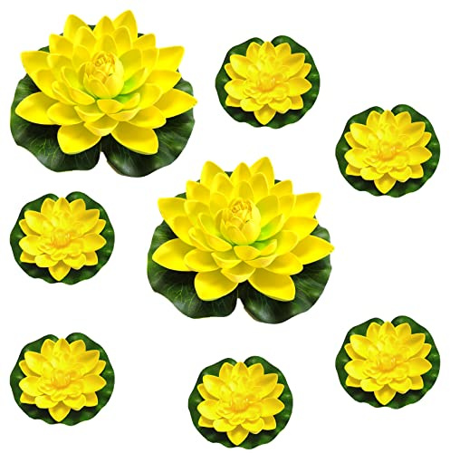 Teich Dekoration,8ST Zwei Größen?17cm/10cm) Schaum Seerose Blume Dekor,schwimmende teichdeko set, Lotus-Blume Aus Schaumstoff,Für Aquarium Terrasse Garten Schwimmende Pool Dekoration Hochzeit (E)