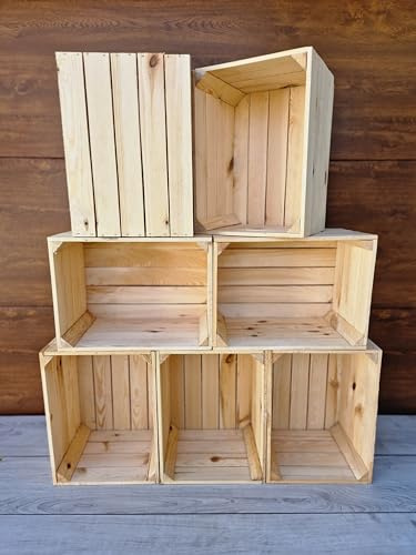 PYXIDAS Cassette in Legno Naturale o Effetto Bruciato 40x30x25 cm – Set Portafrutta Decorativo e Contenitore – Robuste, Pulite, Pronte all’Uso per Casa, Cucina o Arredo Rustico (Naturale, 7)