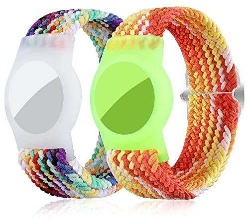 Barnarmband, 2-pack armband kompatibla med fodral, justerbar GPS-spårare fodral klockarmband radie 4,5 till 7,2 tum (regnbåge orange).