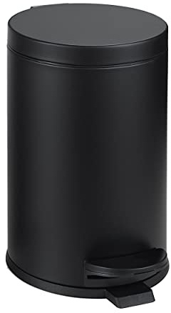 SunnyPoint 4.5 Liter(1.2 Gallon) Small Round Trash Can with Plastic Inner Bucket; Bathroom, Office, Kitchen and Bedroom Step On and Slow Close (BLK)