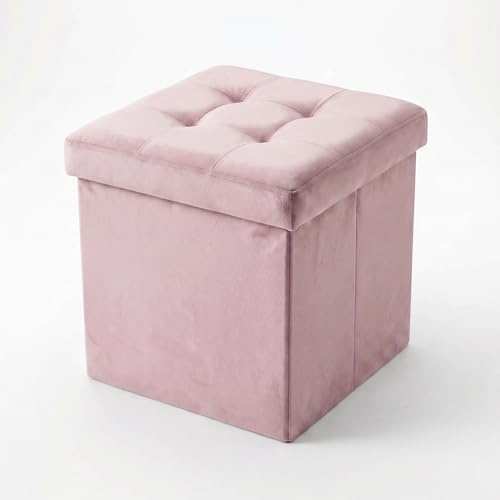 INTRECCI Pouf Salvaspazio in Velluto – Panca Imbottita Versatile e Facile da Pulire – Contenitore Quadrato 38x38x38 cm - Design Moderno e Compatto, Facile da Montare – Colore: Rosa Antico