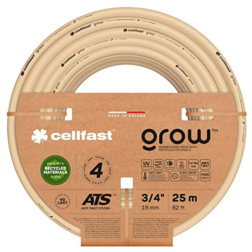 Cellfast Tuyau d'arrosage GROW, Durable, Flexible, 4 couches, Durable Tricot ATS, Résistant aux UV et aux algues, Sans métaux lourds, 27 Bar, -20/+60°С Temp 3/4, 25m