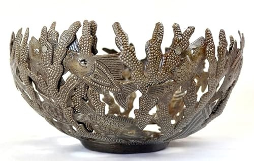 Coral Reef Metal Basket 7 x 7 x 3.75 Inches, Sea Life Home Decor, Handmade in Haiti