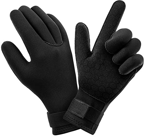 AUAUY Gants de Plongée, 3mm Anti-dérapant Thermique Gants en Néoprène, Gants de Natation avec Poignet Ajustable, Adulte Cinq Doigts de plongée Gants Utilisation pour Surf Kayak Snorkeling Voile(A-L)