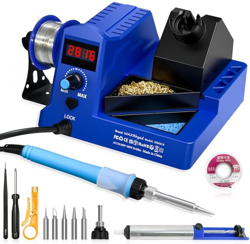 100W Digital Display Lötstation Set, Lötkolben Station Set mit 5 Lötspitzen, Schwämme, Pinzette, Entlötpumpe, Lötsauger, Auto Sleep, Schraubendreher, Abisolierzange, Entkonservierungsband