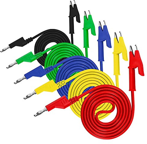 Lubrol 5 Pezzi Multimetro 4mm Connettore Banana Pinze a Coccodrillo per Cavi Elettrici e a Pinza a Coccodrillo