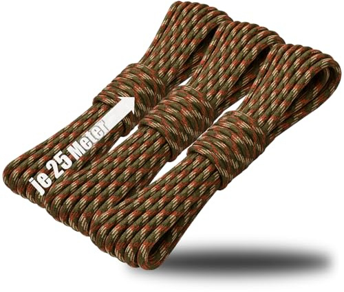 COM-FOUR® 3X Paracord Schnur Ø 4 mm, 75 m, Seil mit 7 Kern Strängen | Camping - Outdoor - Nylonseil mit 250 Kg Tragkraft - Zeltseil - Abspannseil - Allzweckseil