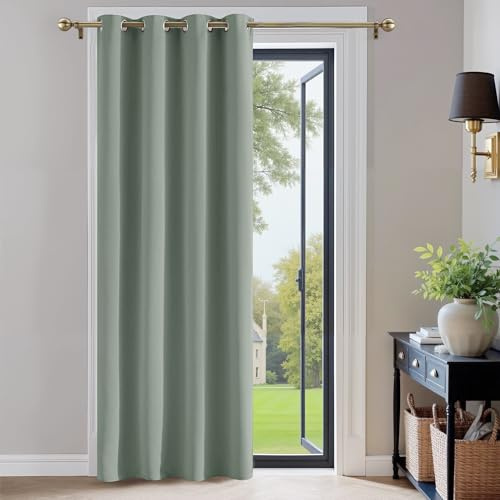 PONY DANCE Sage Green Curtain - Blackout Solid Eyelet Curtain for Living Room, Kids Bedroom, Kitchen, Privacy Soundproof Drape Ring Top, Width 52-inch x Drop 72-inch, Sold as 1 Panel
