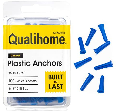 Qualihome Plastic Wall Conical Anchors – 7/8 Inch | for Use in Concrete, Brick, Masonry, Hollow Walls, and Drywall – Expansion Anchors for Versatile Mounting