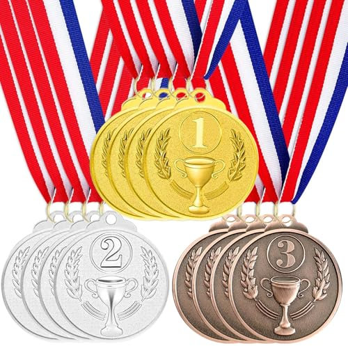 Santme 12 Stück Metall Medaillen, Gold Silber Bronze Medaillen Auszeichnung Gewinner Medaillen für Kinder Sieger Wettbewerbe Party Dekorationen Olympischer Stil mit Halsbändern