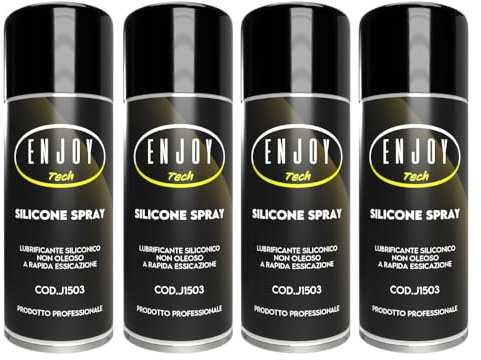 ENJOY TECH - Silicone Spray Lubrificante Professionale, Protezione Anticorrosione e Impermeabile, Riduce l'Atrito e Asciuga Rapidamente, Compatibile con Vari Materiali, 4x400 ml, Made in Italy