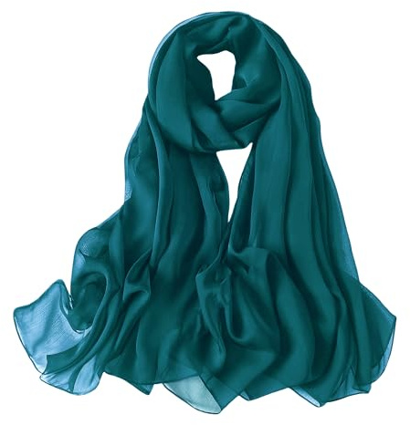 Lina & Lily Bufanda de gasa arrugada para mujer, chal para primavera, verano, transparente, sedoso y ligero, Verde azulado, Talla única
